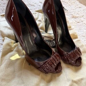Burberry Dark Brown Patent Leather Heels